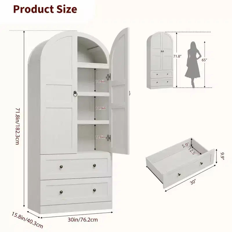 Kitchen Pantry , 72 High Arched Kitchen Pantry Cabinet , Wooden Multipurpose Country Style Cabinet with Drawers , Modern Farmhouse Style Cabinet