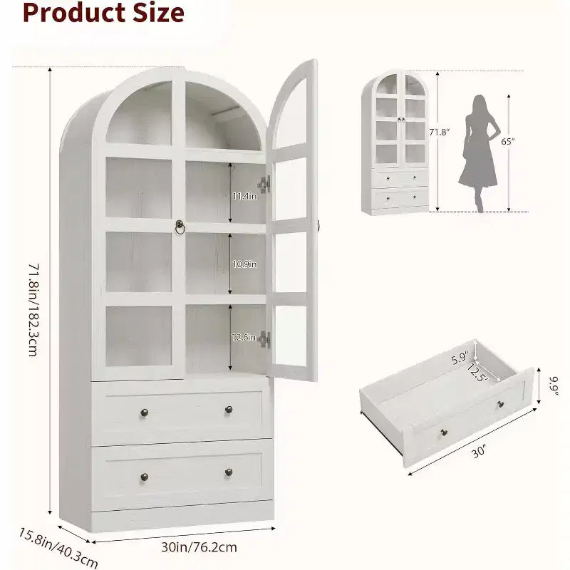 Kitchen Pantry , 72 High Arched Kitchen Pantry Cabinet , Wooden Multipurpose Country Style Cabinet with Drawers , Modern Farmhouse Style Cabinet