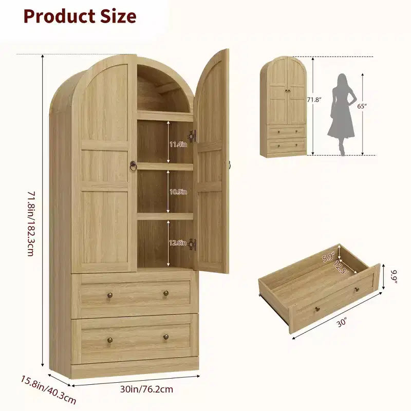 Kitchen Pantry , 72 High Arched Kitchen Pantry Cabinet , Wooden Multipurpose Country Style Cabinet with Drawers , Modern Farmhouse Style Cabinet