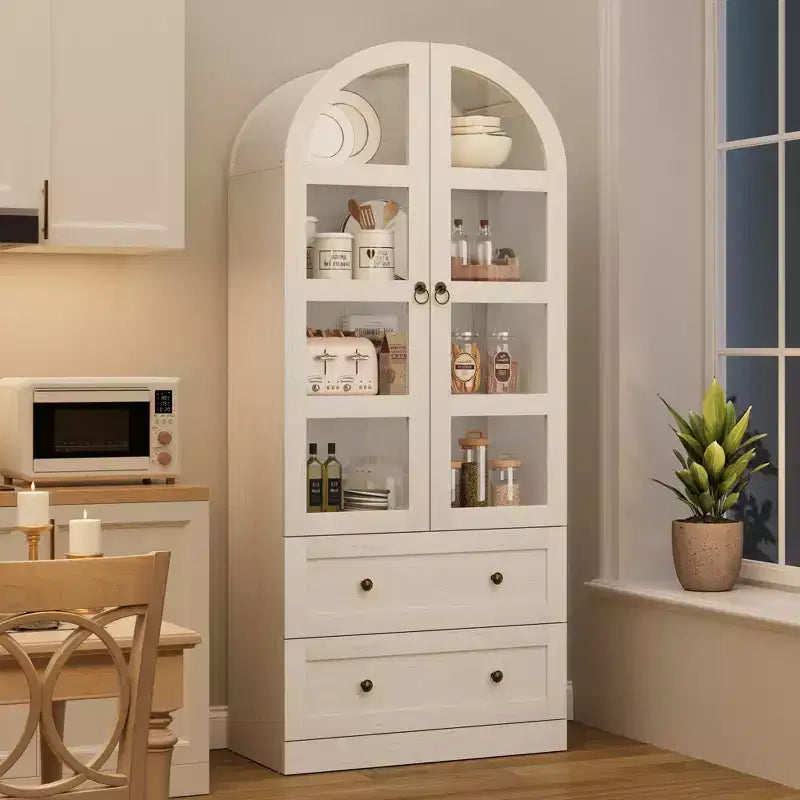 Kitchen Pantry , 72 High Arched Kitchen Pantry Cabinet , Wooden Multipurpose Country Style Cabinet with Drawers , Modern Farmhouse Style Cabinet