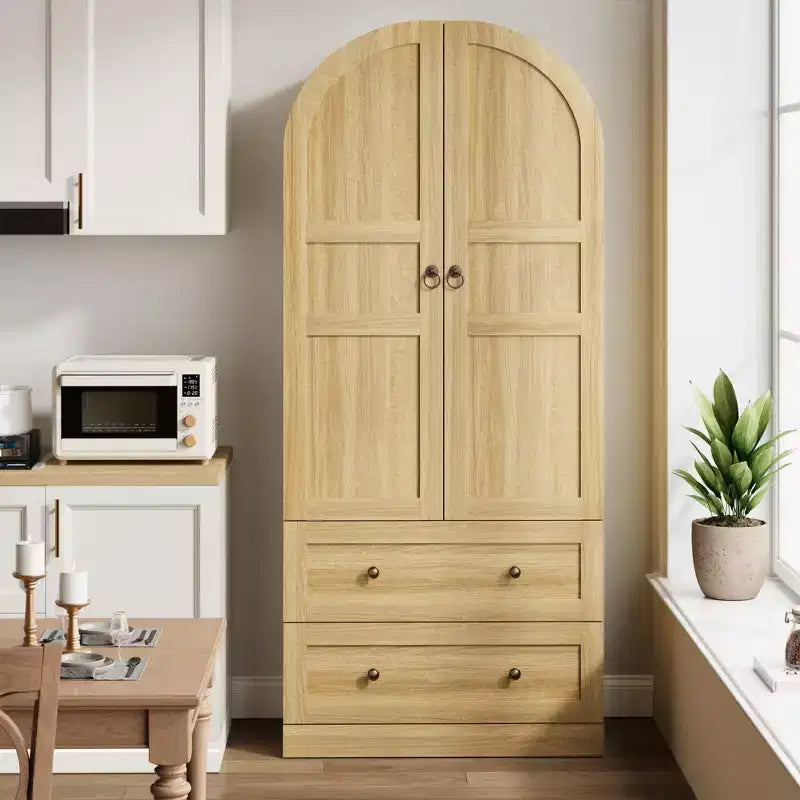 Kitchen Pantry , 72 High Arched Kitchen Pantry Cabinet , Wooden Multipurpose Country Style Cabinet with Drawers , Modern Farmhouse Style Cabinet