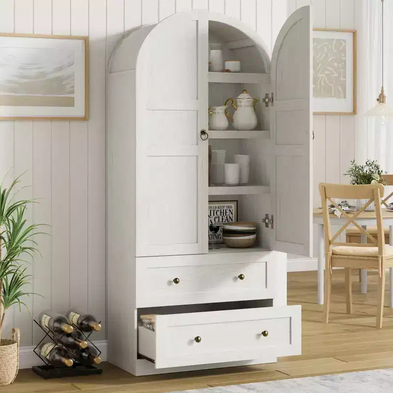 Kitchen Pantry , 72 High Arched Kitchen Pantry Cabinet , Wooden Multipurpose Country Style Cabinet with Drawers , Modern Farmhouse Style Cabinet