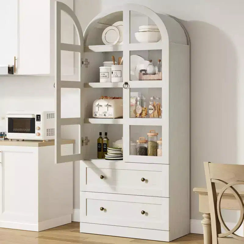 Kitchen Pantry , 72 High Arched Kitchen Pantry Cabinet , Wooden Multipurpose Country Style Cabinet with Drawers , Modern Farmhouse Style Cabinet