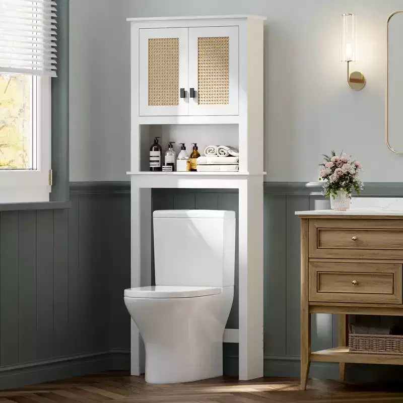 Over The Toilet Storage Cabinet, Farmhouse Over Toilet Bathroom Organizer, Freestanding Wood Above Toilet Storage Cabinet with Adjustable Shelf