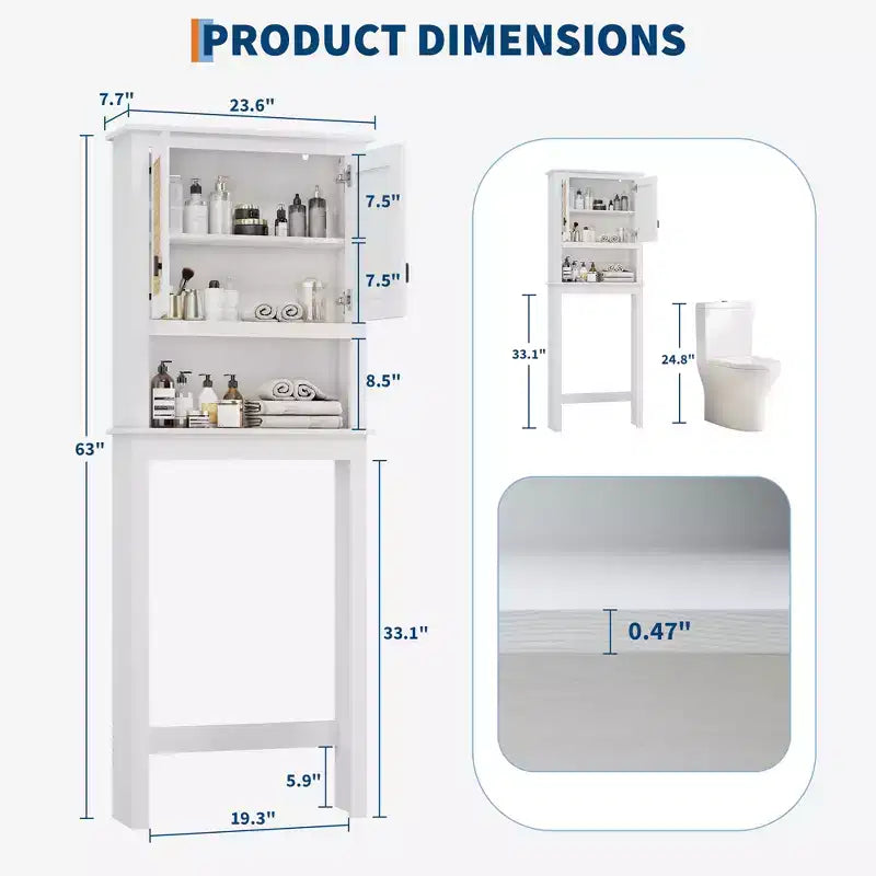 Over The Toilet Storage Cabinet , Farmhouse Over Toilet Bathroom Organizer , Freestanding Wood Above Toilet Storage Cabinet with Adjustable Shelf