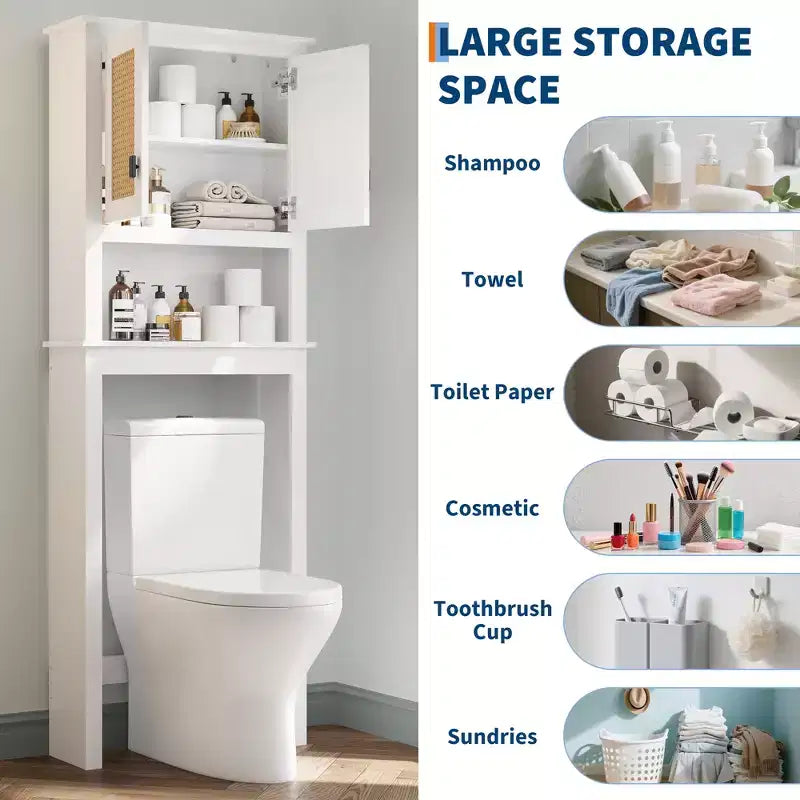 Over The Toilet Storage Cabinet , Farmhouse Over Toilet Bathroom Organizer , Freestanding Wood Above Toilet Storage Cabinet with Adjustable Shelf