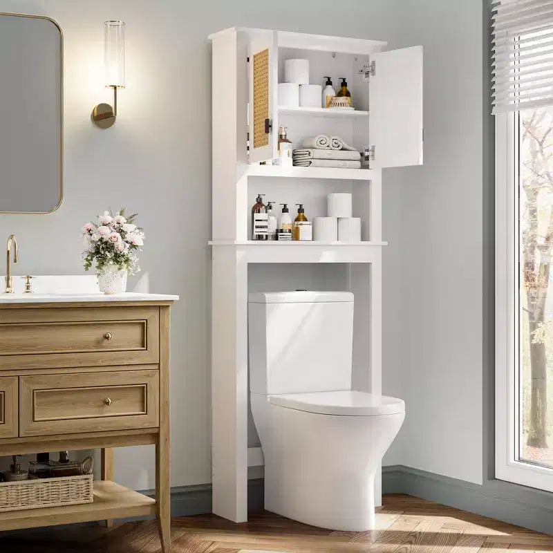 Over The Toilet Storage Cabinet , Farmhouse Over Toilet Bathroom Organizer , Freestanding Wood Above Toilet Storage Cabinet with Adjustable Shelf