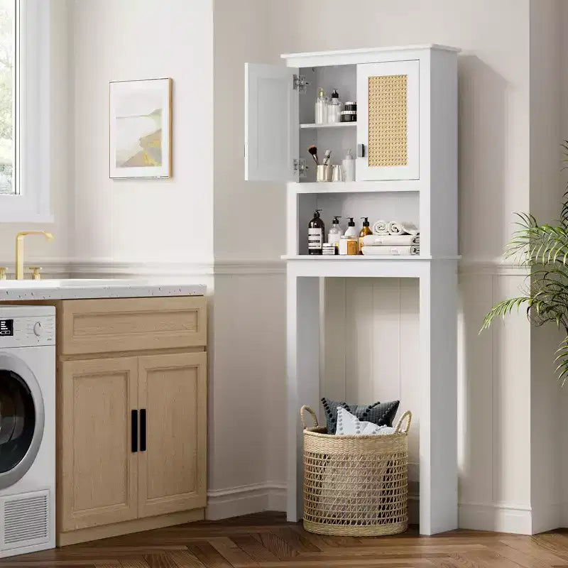 Over The Toilet Storage Cabinet , Farmhouse Over Toilet Bathroom Organizer , Freestanding Wood Above Toilet Storage Cabinet with Adjustable Shelf