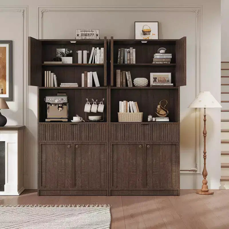 Tall Kitchen Pantry Cabinet , 70 Pantry Storage Cabinet with Countertop , Fluted Kitchen Hutch Cabinets with Doors and Drawer , Freestanding Cupboard
