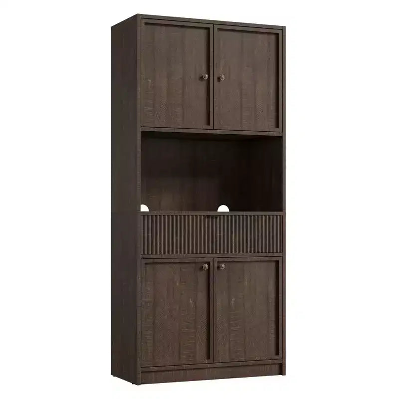 Tall Kitchen Pantry Cabinet , 70 Pantry Storage Cabinet with Countertop , Fluted Kitchen Hutch Cabinets with Doors and Drawer , Freestanding Cupboard