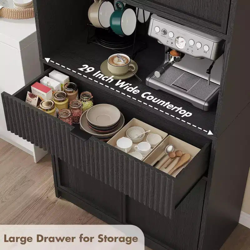 Tall Kitchen Pantry Cabinet , 70 Pantry Storage Cabinet with Countertop , Fluted Kitchen Hutch Cabinets with Doors and Drawer , Freestanding Cupboard