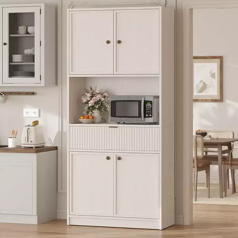 Tall Kitchen Pantry Cabinet , 70 Pantry Storage Cabinet with Countertop , Fluted Kitchen Hutch Cabinets with Doors and Drawer , Freestanding Cupboard