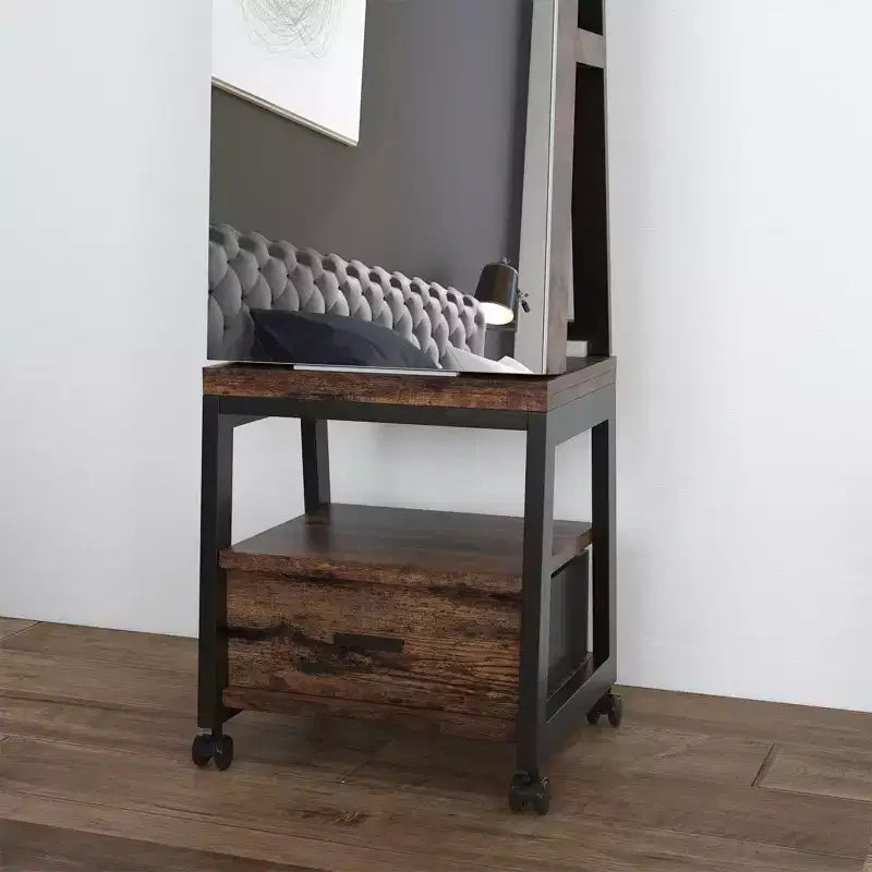 Swivel Jewelry Armoire , Floor Standing Locking Jewelry Armoire with Full Length Mirror , Bottom Drawer , Shelf , Wheels , White Jewelry Cabinet