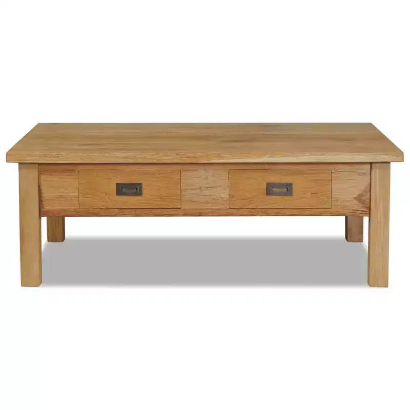 vidaXL Solid Teak Coffee Table with Two Drawers - Rustic Brown Farmhouse Style Table for Living Room and Lounge, Easy Assembly