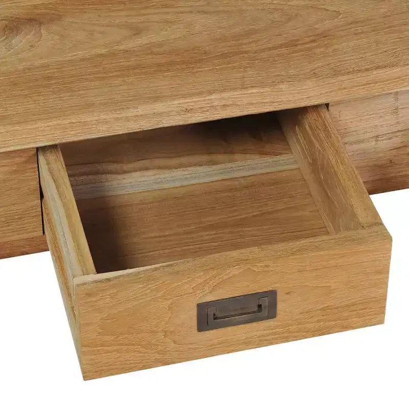 Solid Teak Coffee Table with Two Drawers - Rustic Brown Farmhouse Style Table for Living Room and Lounge , Easy Assembly