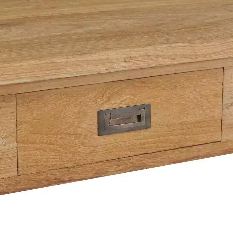 Solid Teak Coffee Table with Two Drawers - Rustic Brown Farmhouse Style Table for Living Room and Lounge , Easy Assembly