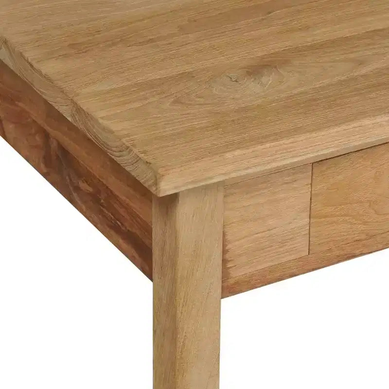 Solid Teak Coffee Table with Two Drawers - Rustic Brown Farmhouse Style Table for Living Room and Lounge , Easy Assembly