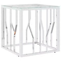 vidaXL Coffee Table Silver, Marble Stainless Steel, Tempered Glass Medium - Silver Glass