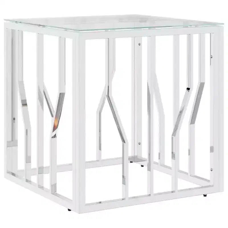 vidaXL Coffee Table Silver, Marble Stainless Steel, Tempered Glass Medium - Silver Glass