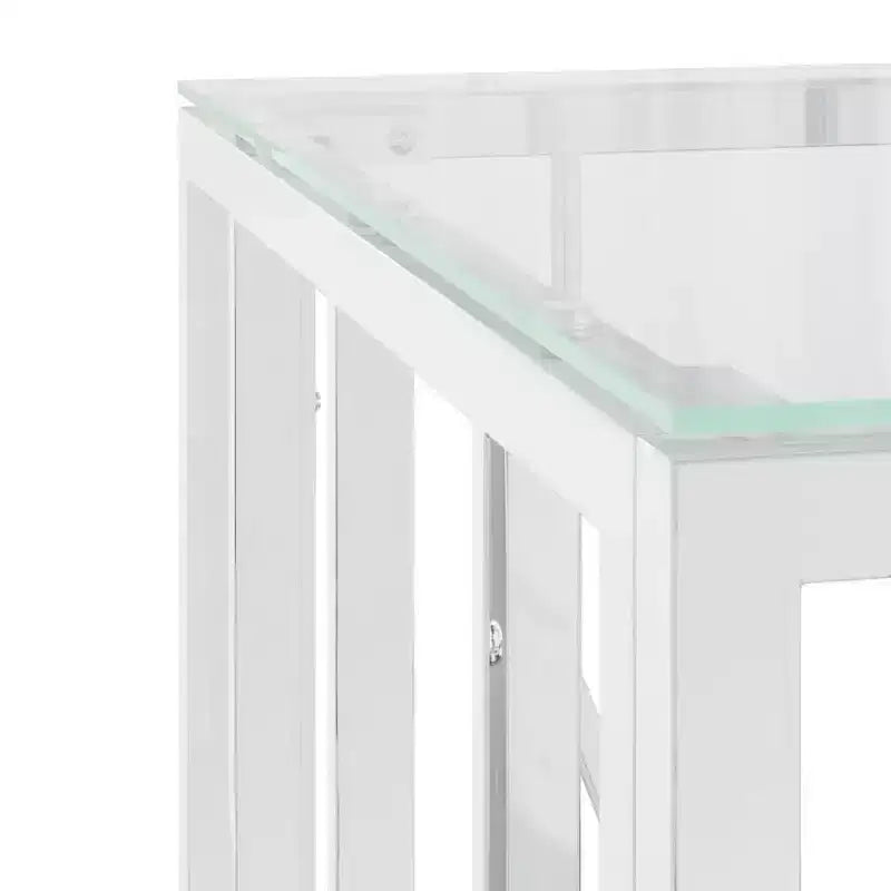 Coffee Table Silver , Marble Stainless Steel , Tempered Glass Medium - Silver Glass