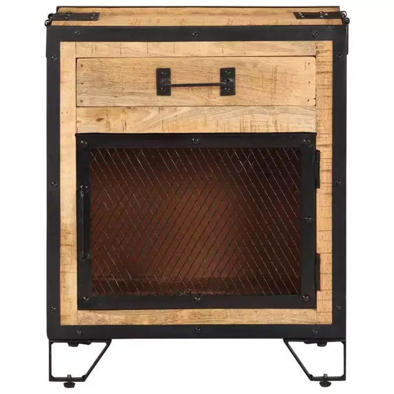Bedside Cabinet 16.9x11.8x20.1 Solid Rough Mango Wood - Durable , Industrial Style , Bedroom Nightstand , Brown & Black , Ample Storage