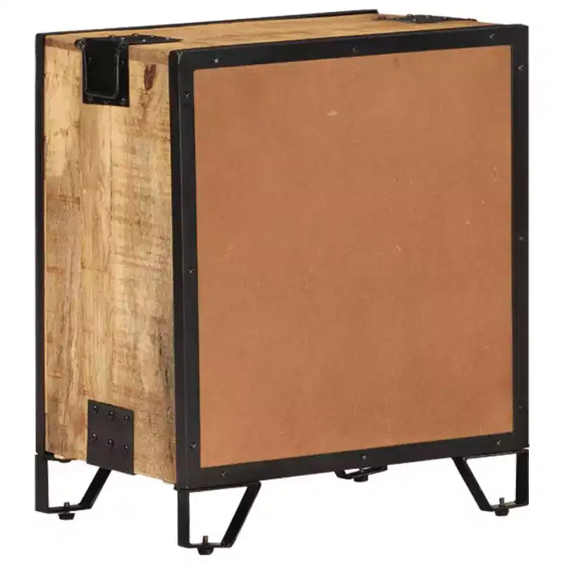 Bedside Cabinet 16.9x11.8x20.1 Solid Rough Mango Wood - Durable , Industrial Style , Bedroom Nightstand , Brown & Black , Ample Storage