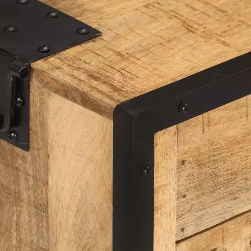 Bedside Cabinet 16.9x11.8x20.1 Solid Rough Mango Wood - Durable , Industrial Style , Bedroom Nightstand , Brown & Black , Ample Storage