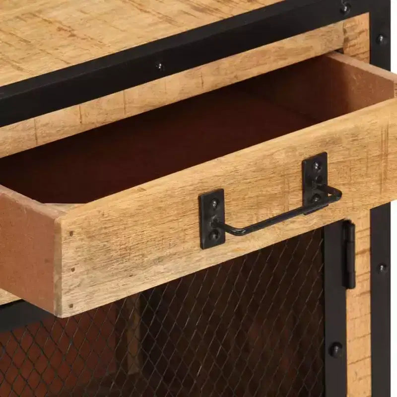 Bedside Cabinet 16.9x11.8x20.1 Solid Rough Mango Wood - Durable , Industrial Style , Bedroom Nightstand , Brown & Black , Ample Storage