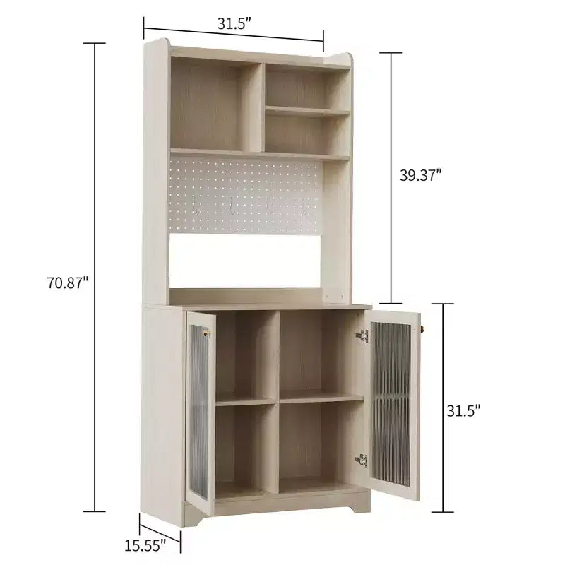 71 Tall Pantry Cabinet with 2 Glass Doors , Freestanding Kitchen Storage Cabinet with Adjustable Shelves , Farmhouse Cupboard for Dining Room