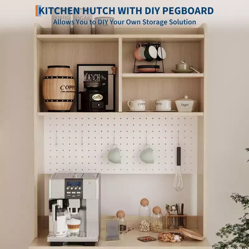71 Tall Pantry Cabinet with 2 Glass Doors , Freestanding Kitchen Storage Cabinet with Adjustable Shelves , Farmhouse Cupboard for Dining Room