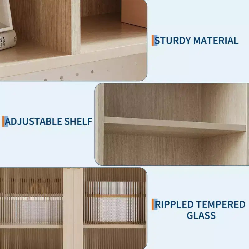 71 Tall Pantry Cabinet with 2 Glass Doors , Freestanding Kitchen Storage Cabinet with Adjustable Shelves , Farmhouse Cupboard for Dining Room