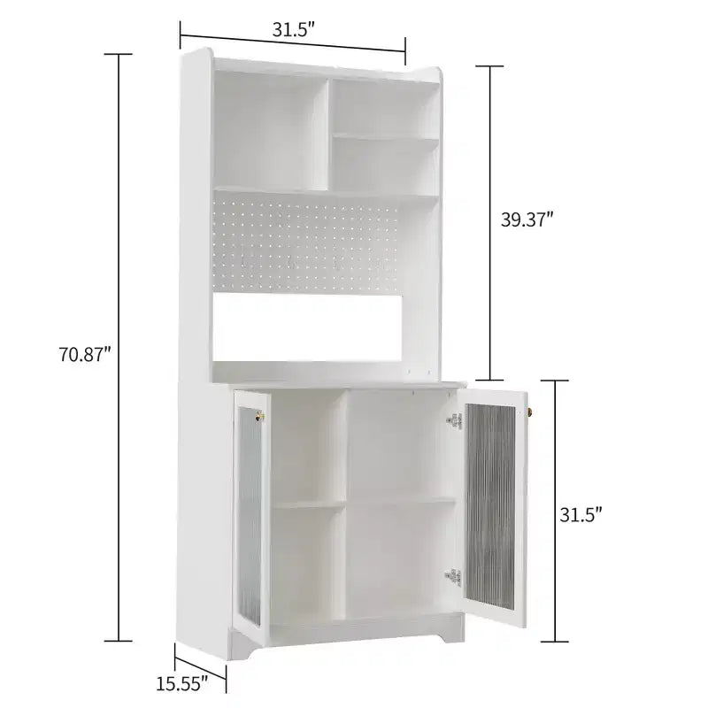 71 Tall Pantry Cabinet with 2 Glass Doors , Freestanding Kitchen Storage Cabinet with Adjustable Shelves , Farmhouse Cupboard for Dining Room