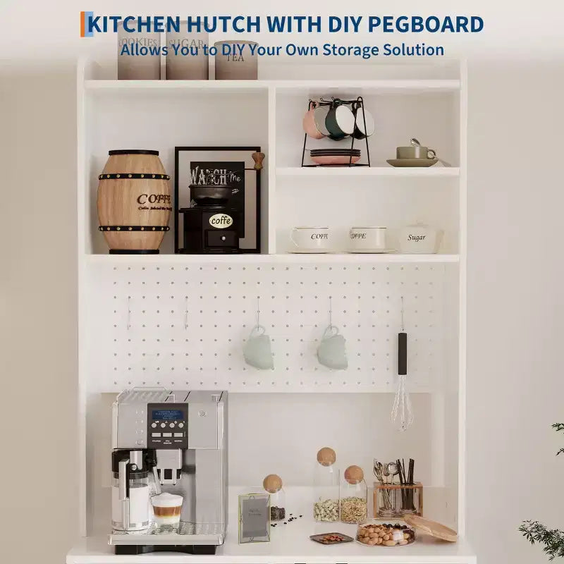 71 Tall Pantry Cabinet with 2 Glass Doors , Freestanding Kitchen Storage Cabinet with Adjustable Shelves , Farmhouse Cupboard for Dining Room