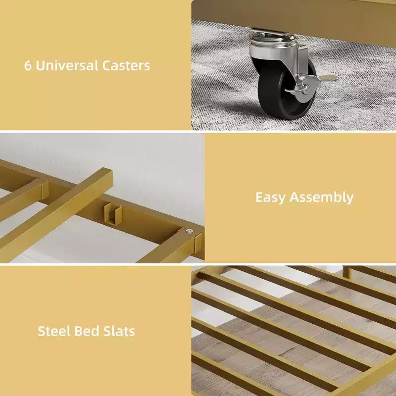 Daybed with Trundle Sofa Bed , Twin Size Metal Day Bed with Floral Headboard , Modern Metal Sofa Bed Frame with Pull - Out Trundle , Heavy Duty Steel Slats