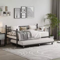 Daybed with Trundle Sofa Bed, Twin Size Metal Day Bed with Floral Headboard, Modern Metal Sofa Bed Frame with Pull-Out Trundle, Heavy Duty Steel Slats