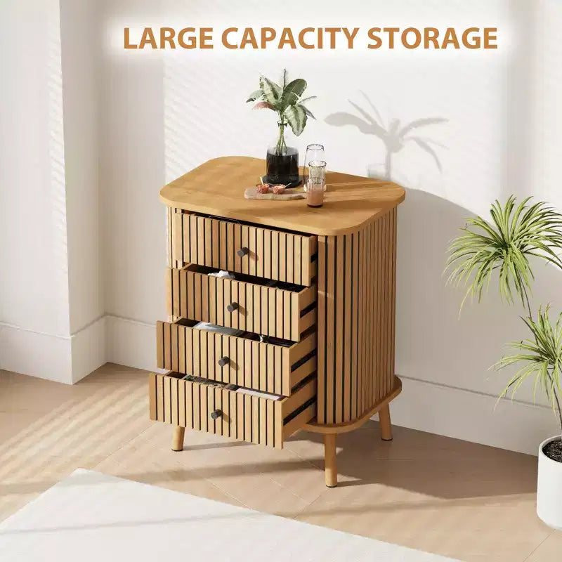 4 drawer dresser , bedroom chest of drawers , storage cabinet , ample space , modern wicker dresser with matte black handles and wooden legs