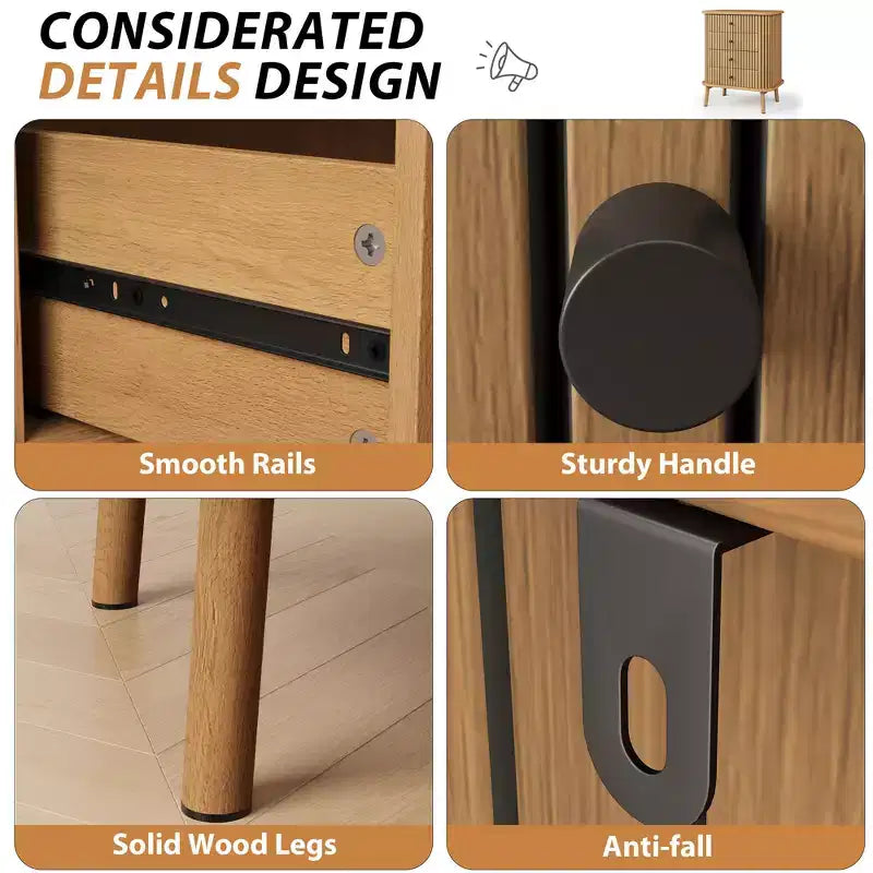 4 drawer dresser , bedroom chest of drawers , storage cabinet , ample space , modern wicker dresser with matte black handles and wooden legs