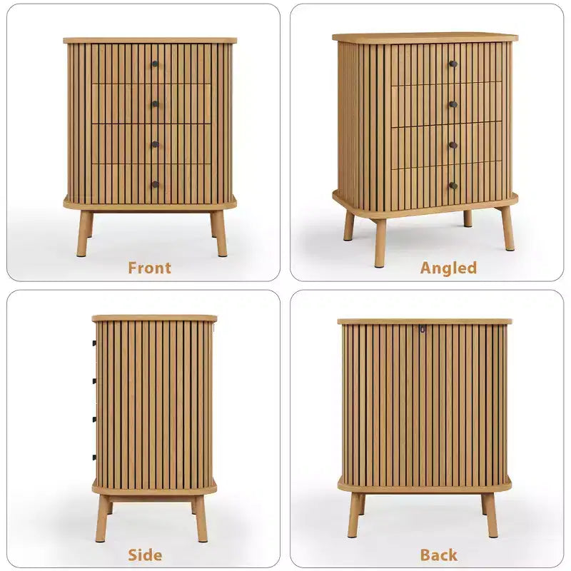 4 drawer dresser , bedroom chest of drawers , storage cabinet , ample space , modern wicker dresser with matte black handles and wooden legs