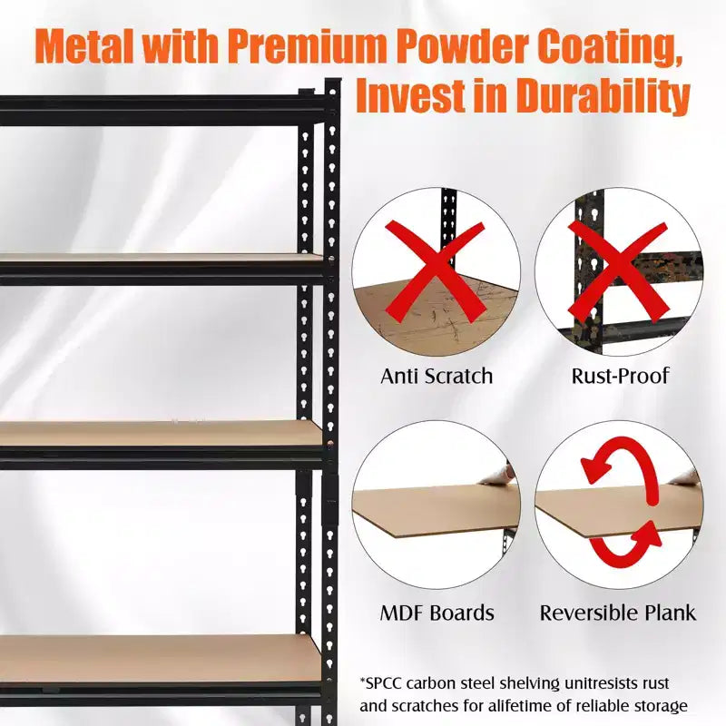 Heavy Duty Garage Shelving Units , 5 - Tier Adjustable Storage Shelves , 60x24x72in , Loads 3000 LBSS , Adjustable Garage Storage Shelving