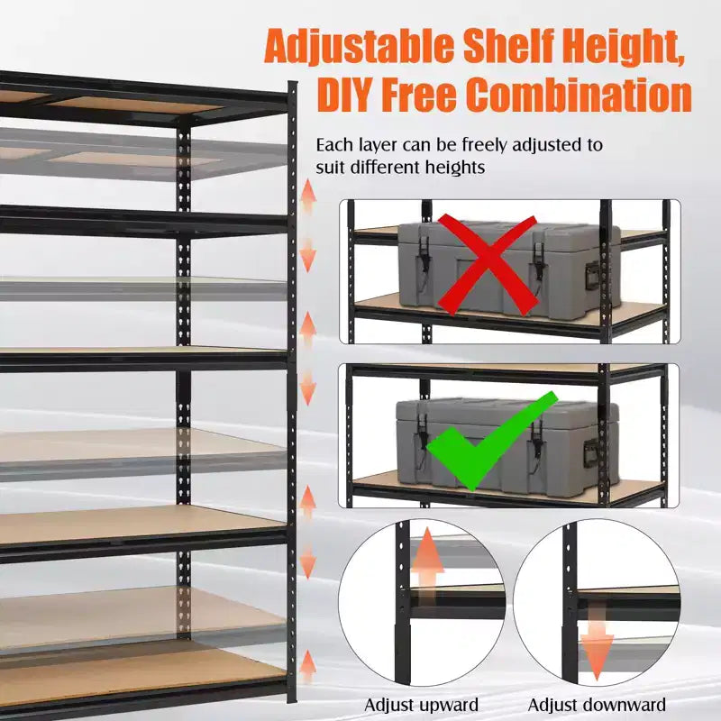 Heavy Duty Garage Shelving Units , 5 - Tier Adjustable Storage Shelves , 60x24x72in , Loads 3000 LBSS , Adjustable Garage Storage Shelving