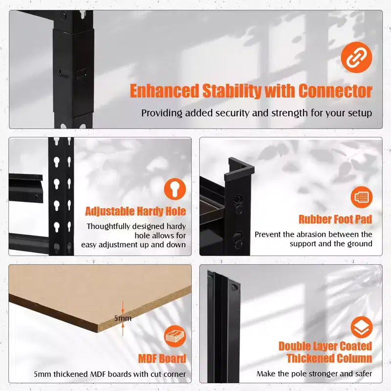 Heavy Duty Garage Shelving Units , 5 - Tier Adjustable Storage Shelves , 60x24x72in , Loads 3000 LBSS , Adjustable Garage Storage Shelving