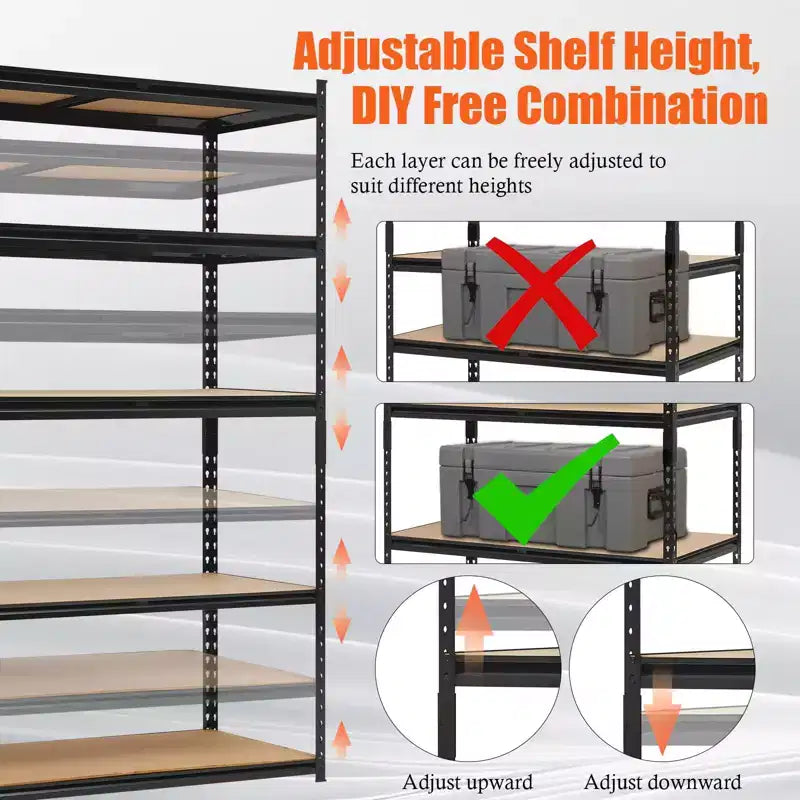 Heavy Duty Garage Shelving Units , 5 - Tier Adjustable Storage Shelves , 60x24x72in , Loads 3000 LBSS , Adjustable Garage Storage Shelving