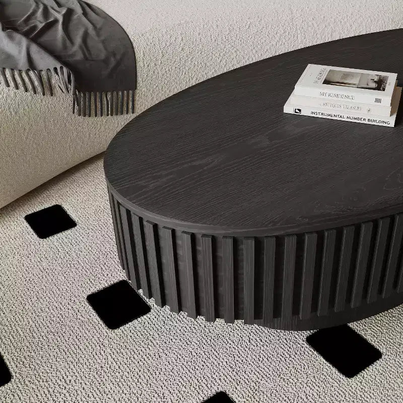 Oval Coffee Table with Storage , Modern Wood Center Table for Living Room , Black