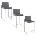 LumiSource Fuji High Back Counter Height Barstool Stainless Steel/Gray PU