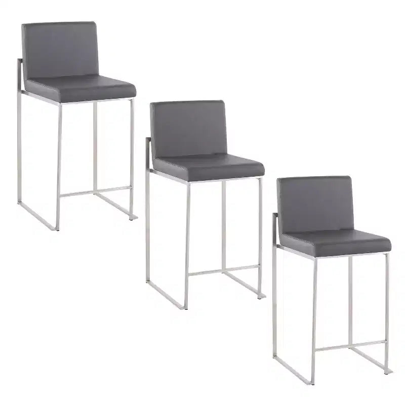 LumiSource Fuji High Back Counter Height Barstool Stainless Steel/Gray PU