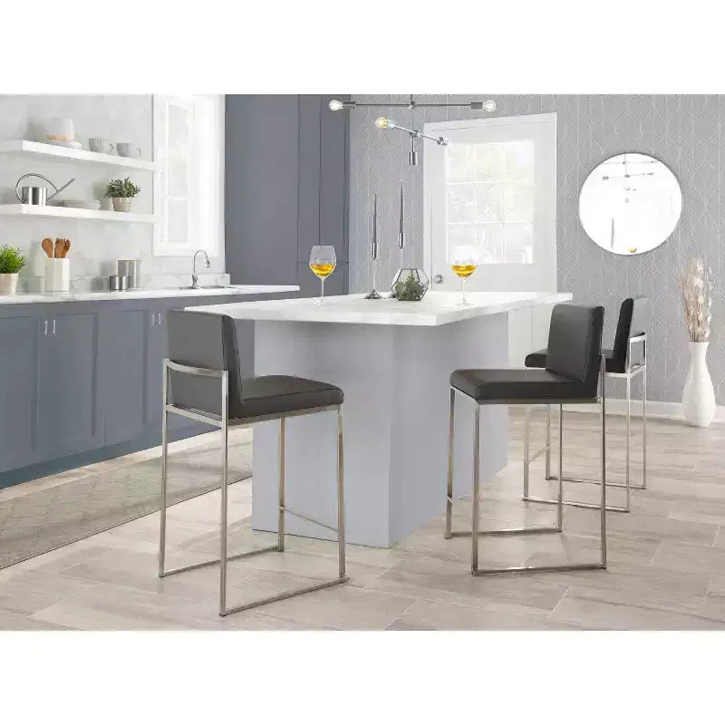 Fuji High Back Counter Height Barstool Stainless Steel / Gray PU