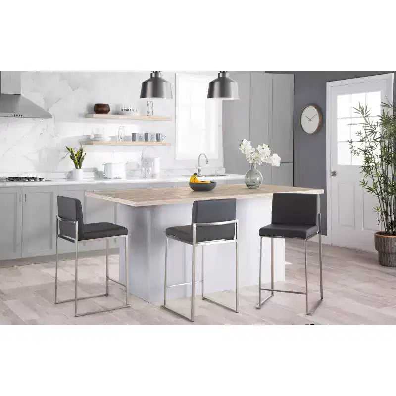 Fuji High Back Counter Height Barstool Stainless Steel / Gray PU