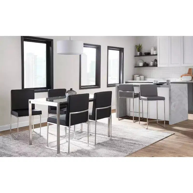 Fuji High Back Counter Height Barstool Stainless Steel / Gray PU