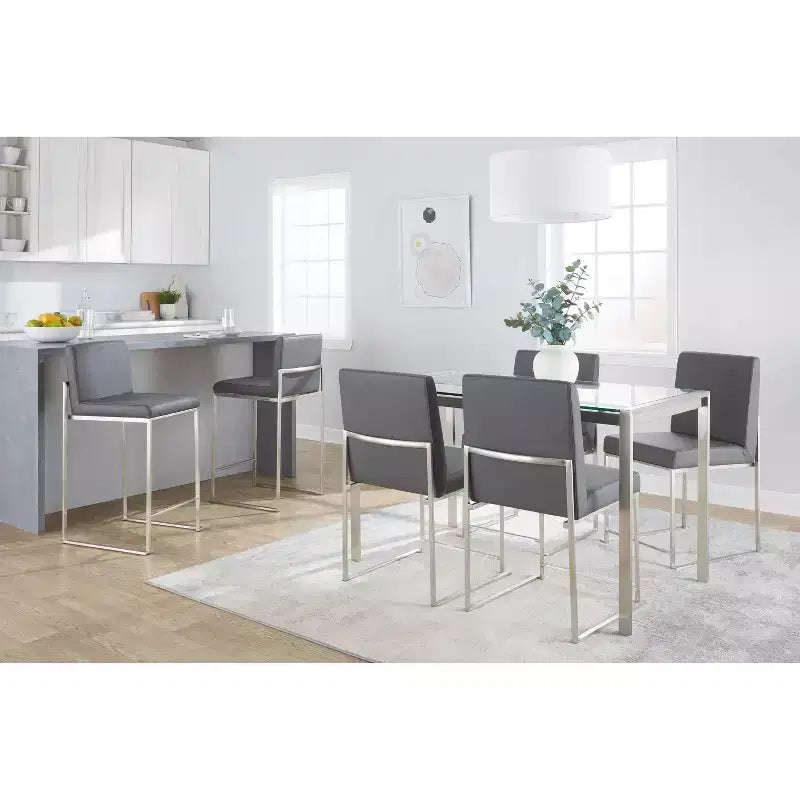 Fuji High Back Counter Height Barstool Stainless Steel / Gray PU