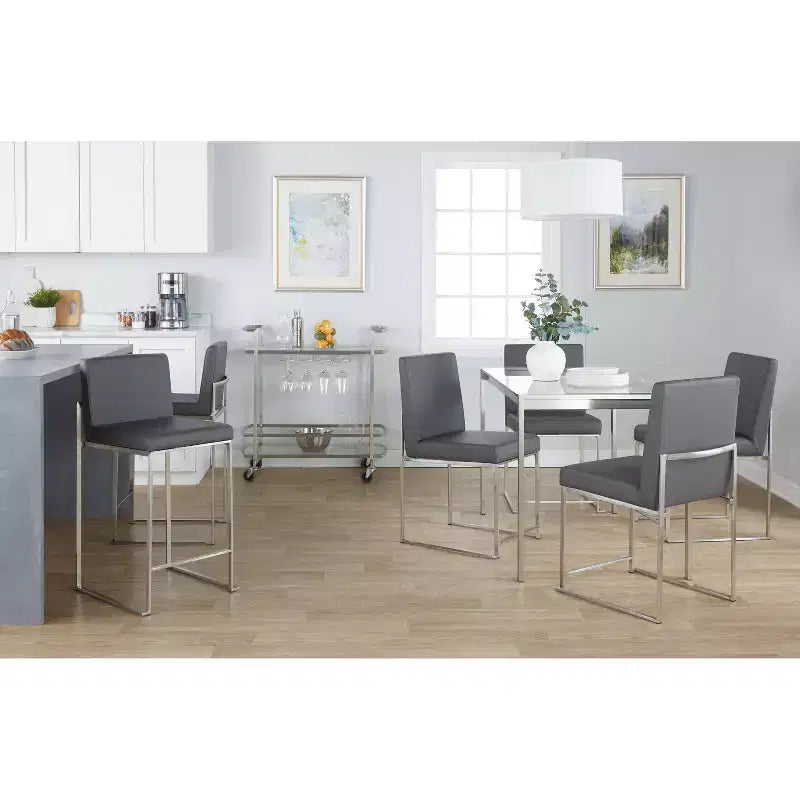 Fuji High Back Counter Height Barstool Stainless Steel / Gray PU